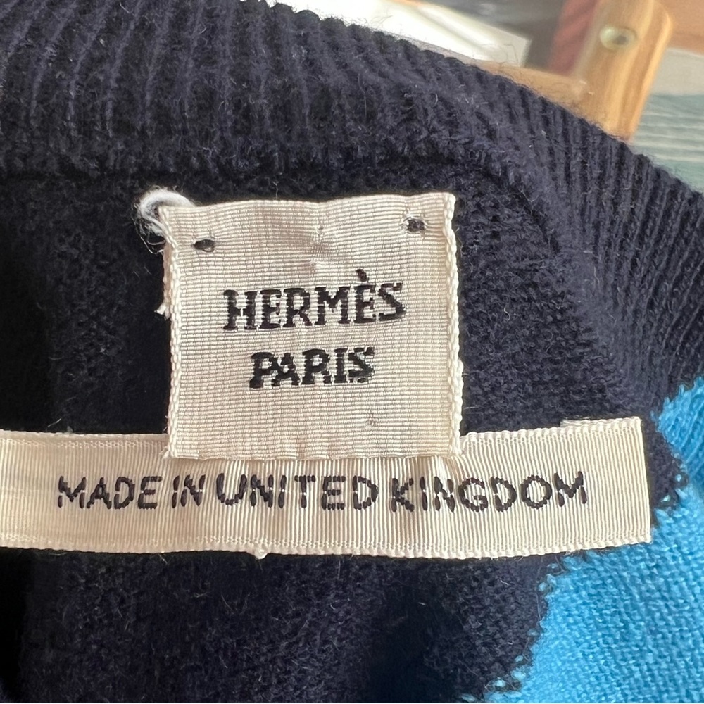 Hermès Paris Navy & Turquoise Cashmere Color Block Shift Dress Size 38 / US 6 - Picture 4 of 5